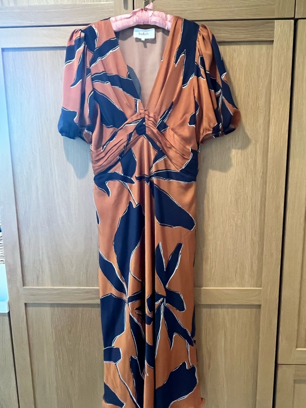 ba&sh Rust and Navy Blue Floral Wrap Dress